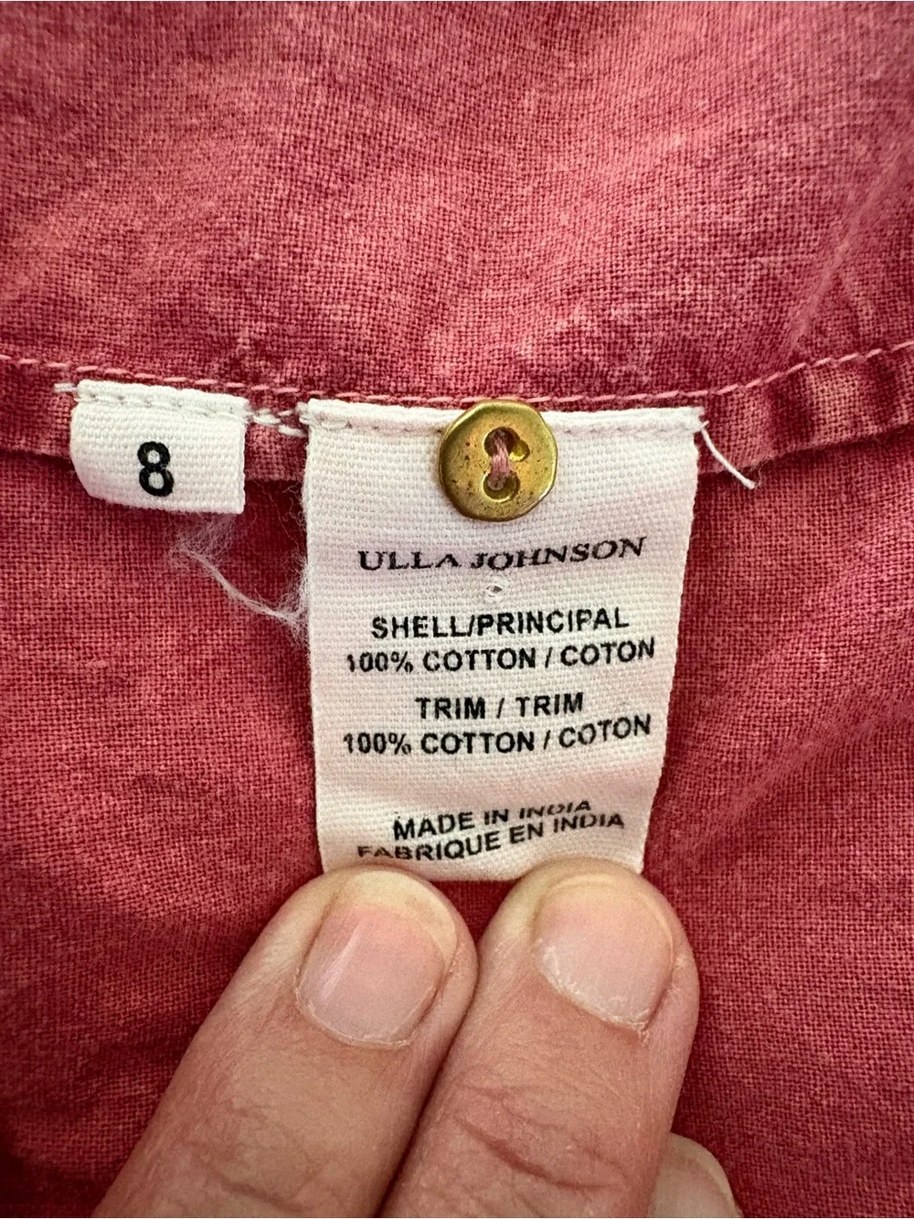 Ulla Johnson Aleida Embroidered Puff Sleeve Top size 8 sun faded rose coral.